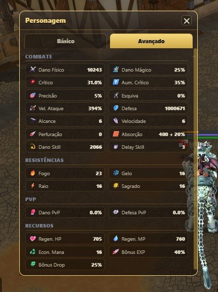 Advanced character sheet — every stat at a glance