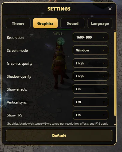 WYD remaster graphics settings — resolution, screen mode, graphics and shadow quality, VSync and FPS